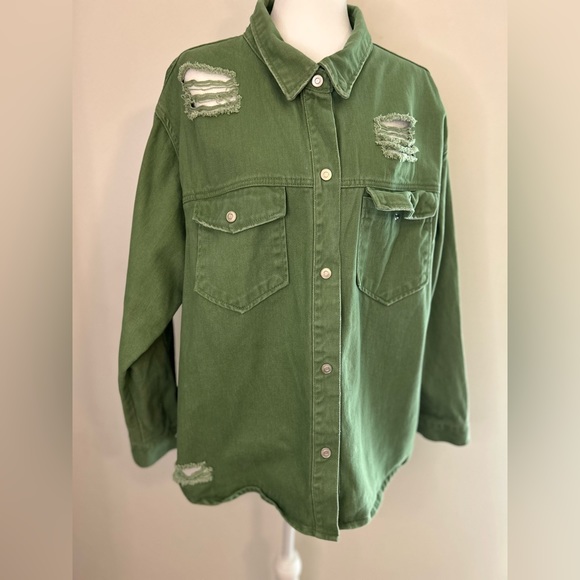 Green mila and tiff ripped Jean jacket | XL ripped Jean jacket - Picture 10 of 11